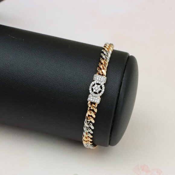 "Elegant Dual-Tone Rose Gold & Silver Bracelet with CZ Centerpiece, XPBL0838 - Picture 8 of 11
